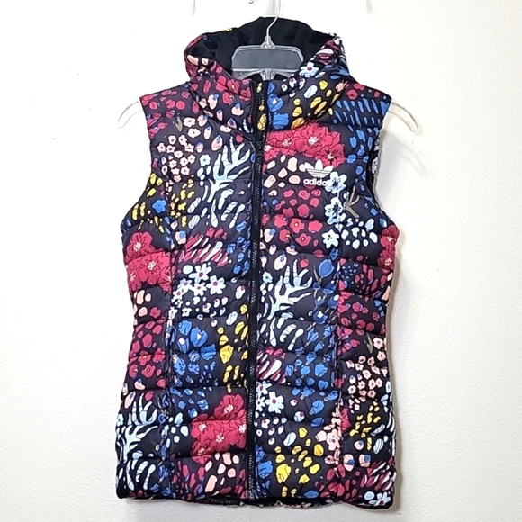 Adidas Original AOP hooded quilted puffer vest vibrant, colorful women's size XS - Picture 3 of 13